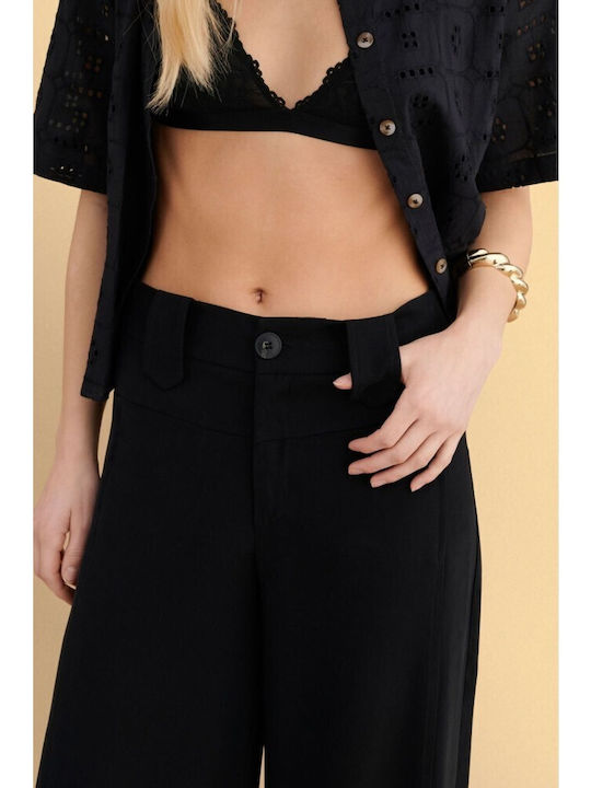 Women's High Rise Pantaloons in Loose Fit Black
