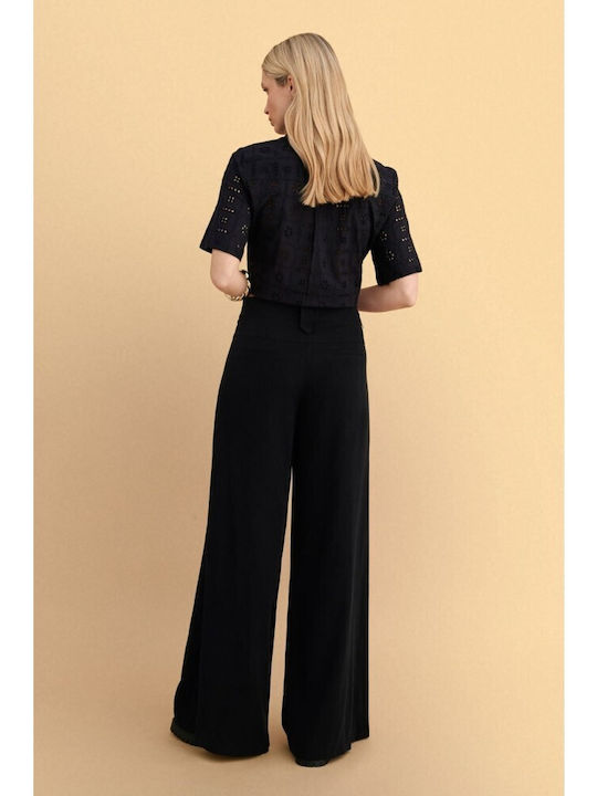 Women's High Rise Pantaloons in Loose Fit Black