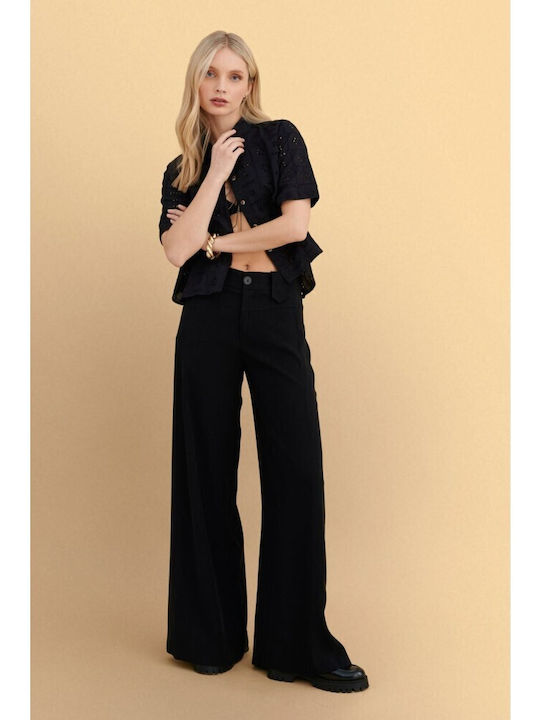 Women's High Rise Pantaloons in Loose Fit Black