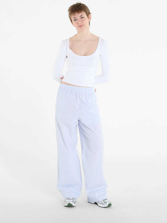 Pantaloni Dama Din Țesătură Albastru Deschis