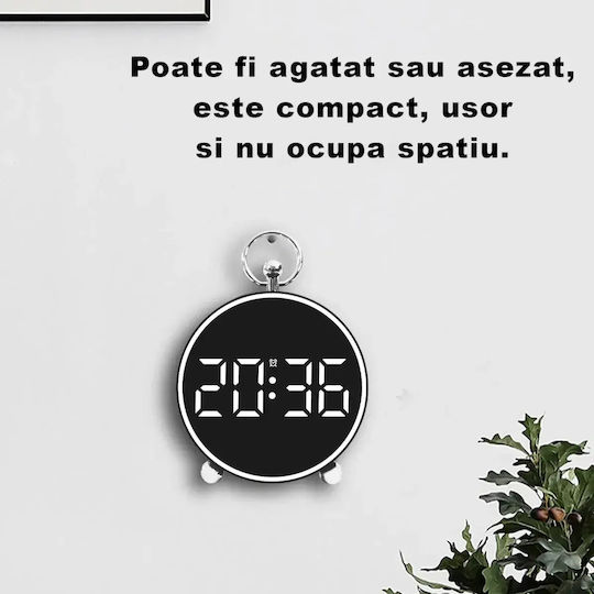 Tabletop Digital LED Clock Metal with Alarm Clock Black