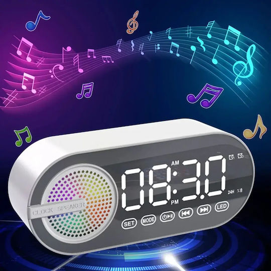 Ceas De Masă Digital Led Din Plastic Cu Ceas Deșteptător Și Radio Alb