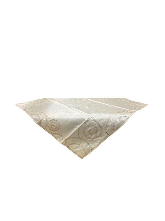 Kariert Tischdecke mit Stickerei Beige- Gold 85x85cm