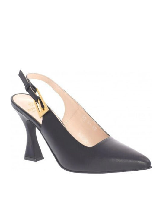 Leather Heels with High Heel Black