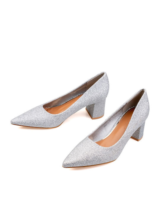 Pointed Toe Heels with Medium Heel Silver
