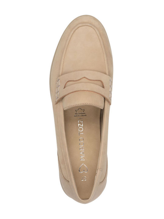 Δερμάτινα Γυναικεία Loafers σε Μπεζ Χρώμα