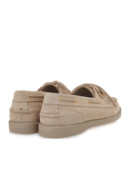 Leather Women's Boat Shoes In Beige Colour