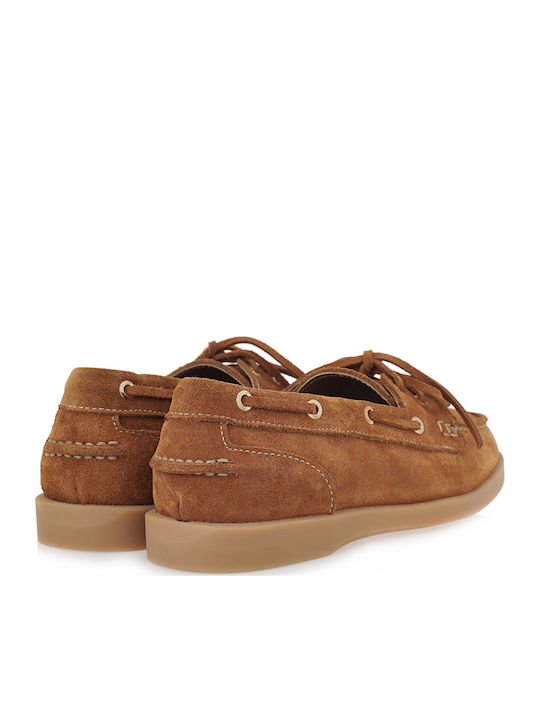 Leather Women's Boat Shoes In Tabac Brown Colour