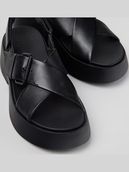 Tasha Leder Flache Sandalen für Damen Schwarz