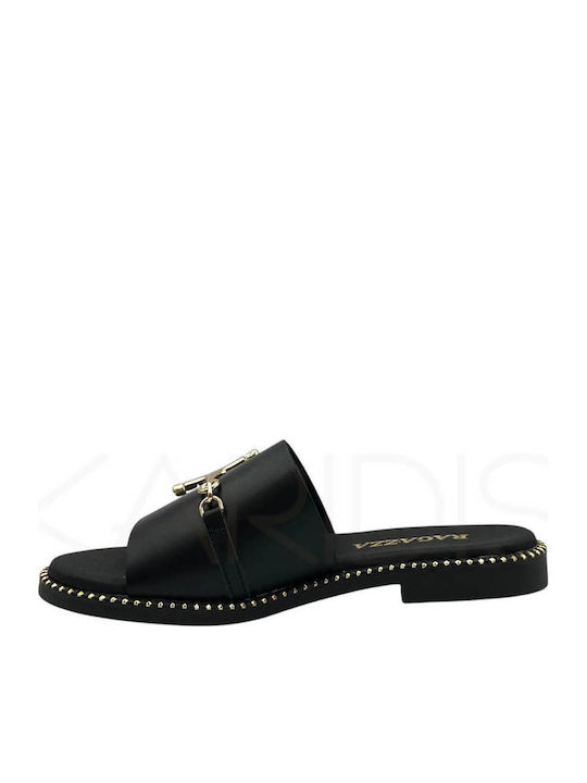 Leder Flache Sandalen Für Damen Schwarz