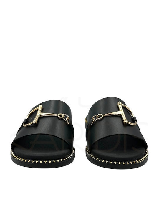 Leder Flache Sandalen Für Damen Schwarz