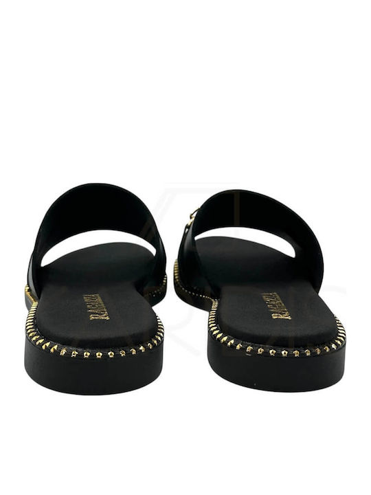 Leder Flache Sandalen Für Damen Schwarz
