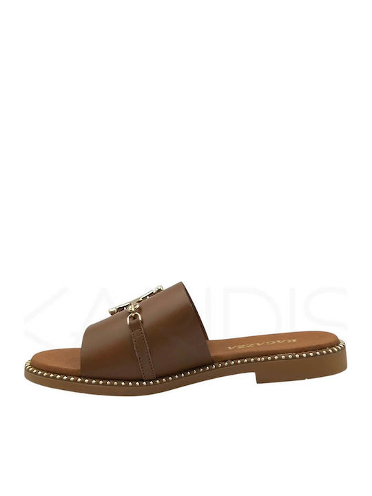 Leder Flache Sandalen für Damen Tabac Braun
