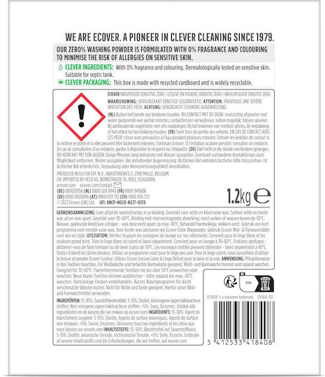 Ecover Zero Απορρυπαντικό Ρούχων σε Σκόνη 1.2kg (16 Μεζούρες)