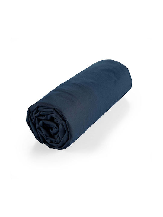Douceur d'Intérieur Sheet Double with Elastic 140x190cm. Biolina Navy Blue