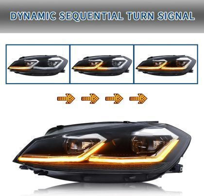 Front Led Lights Vw Golf 7.5 2018-2021 Silver Line Design Black Without Bulbs D2s/h7 Set 2 Pieces