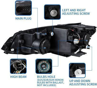 Front Led Lights Vw Golf 7.5 2018-2021 Silver Line Design Black Without Bulbs D2s/h7 Set 2 Pieces