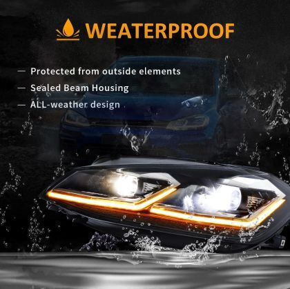 Front Led Lights Vw Golf 7.5 2018-2021 Silver Line Design Black Without Bulbs D2s/h7 Set 2 Pieces