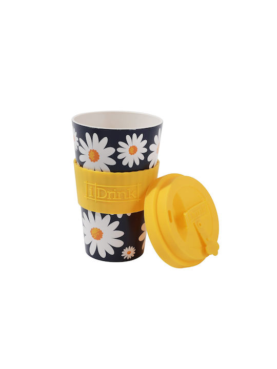 Total Gift Daisy Κούπα Μπαμπού με Καπάκι Μαύρη 435ml