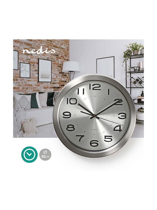 Nedis Wall Clock Metallic Silver Ø30cm