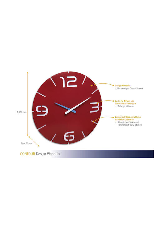 TFA Clock Ρολόι Τοίχου Πλαστικό Κόκκινο Ø35cm