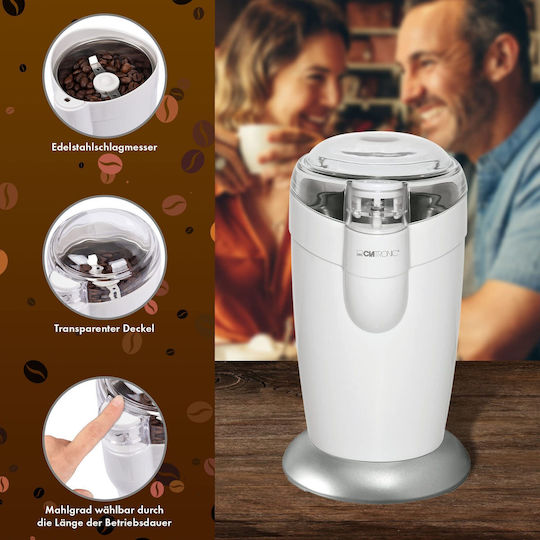 Clatronic KSW 3306 Râșniță electrică pentru cafea 120W cu capacitate de boabe 40gr Alb