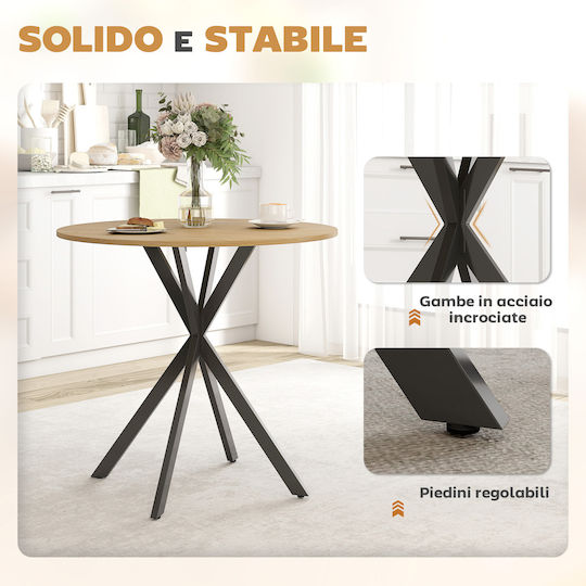 Round Kitchen Table Wooden with Metal Frame White Oak Black 80x80x75cm