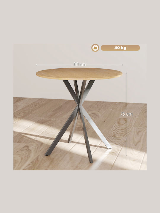 Round Kitchen Table Wooden with Metal Frame White Oak Black 80x80x75cm
