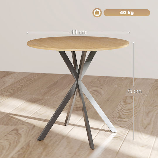 Round Kitchen Table Wooden with Metal Frame White Oak Black 80x80x75cm