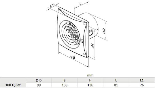 Vents Wall-mounted Ventilator Bathroom 100mm White