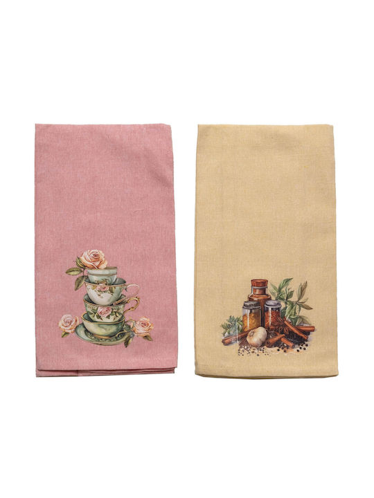 Viopros Tea Towel Made of 100% Cotton in Pink Colour 45x65cm 2 Pieces