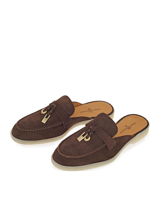 Flat Suede Mules σε Καφέ Χρώμα