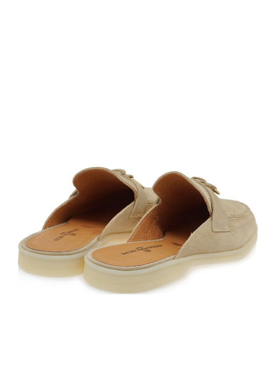 Flat Suede Mules In Beige Colour W480B8871585-4038 Beige Suede