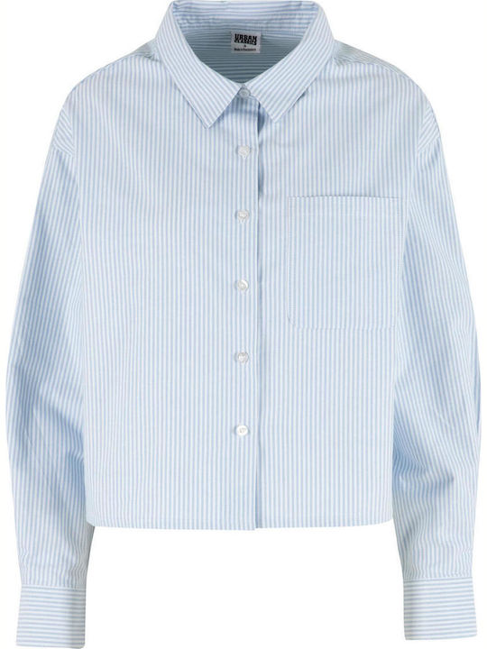 Long Sleeve Women's Cotton Shirt Lighthorizonblue/White Striped