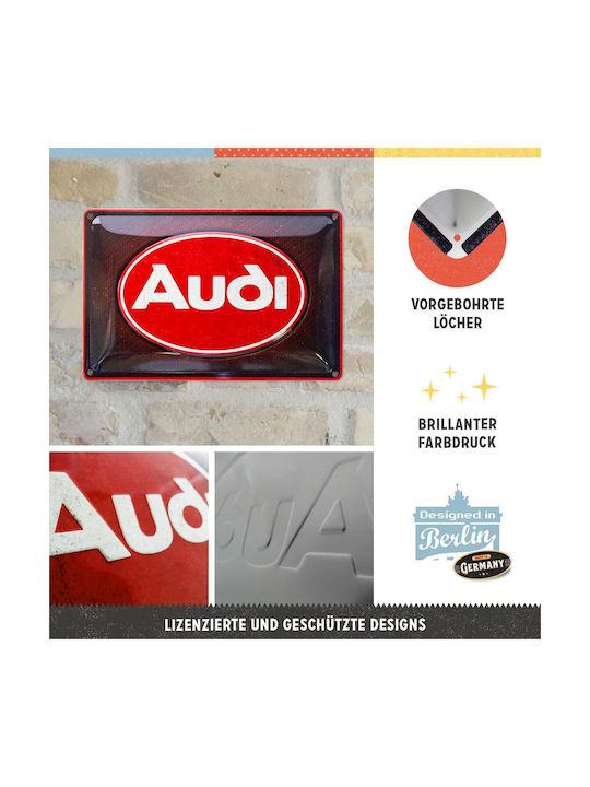 Nostalgic Art 3D Wall Decor Sign Audi Logo Red Shine Handmade Burgundy Made of Metal 30x10x20cm