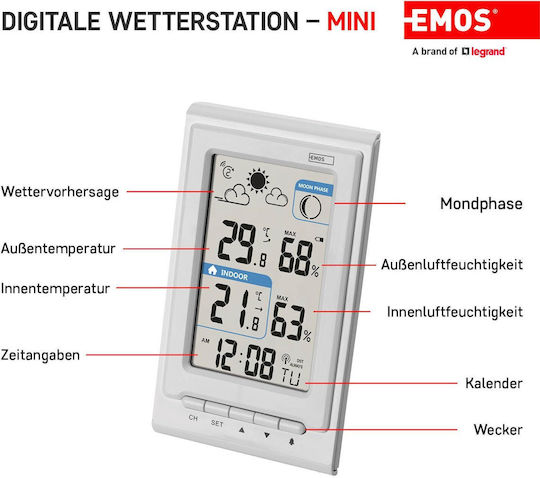 Emos EMS980 Drahtlos Wetterstation Digital Weiß