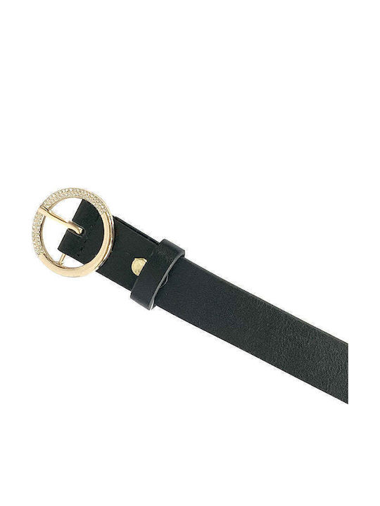 Wide Leather Women's Black Belt 22071-Black/Gold-115cm