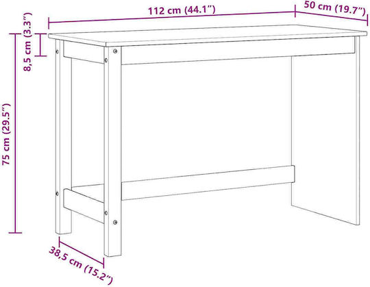 vidaXL Schreibtisch Aus Massivholz Grau 112x50x75cm
