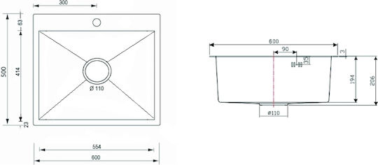 Sanitec 6050B Επικαθήμενος Inox Μ60xΠ50cm Ασημί