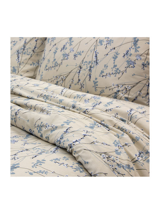 Lino Home Cotton Duvet Cover Set 165x245cm Single with Pillowcase Amandes Blue