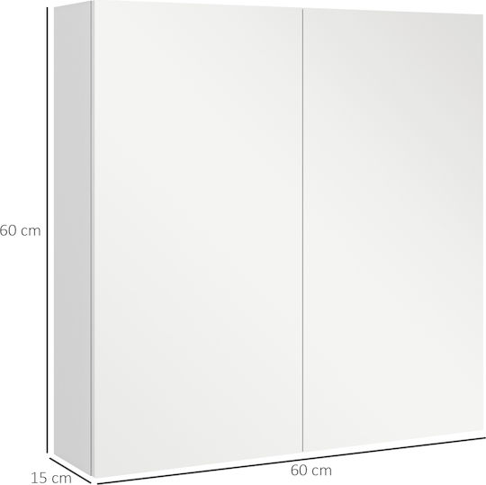 Kleankin Oglindă Rectangulară de Baie din MDF cu Raft și Dulap 60x15cm Albă