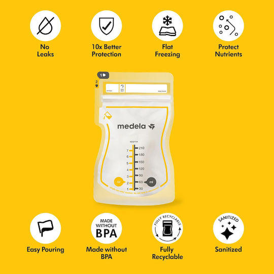 Medela Easy Pour Σακουλάκια Αποθήκευσης Μητρικού Γάλακτος 210ml 100τμχ