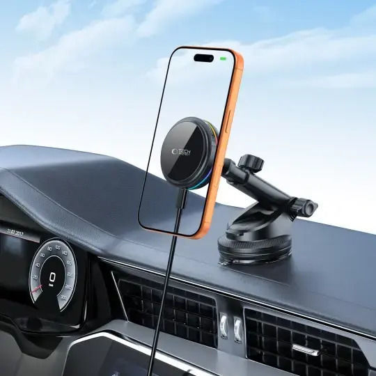 Tech-Protect V9 Arcticboost Car Mobile Mount with Magnet and Wireless Charging MagSafe Black