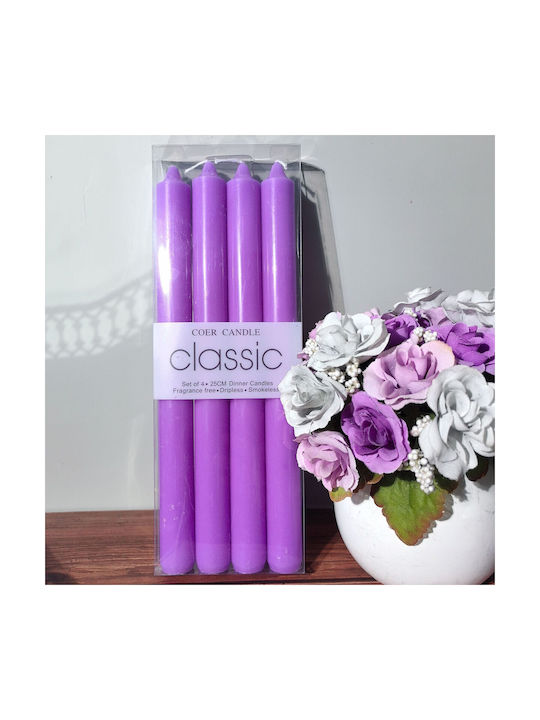 Alista Home Lumânare Decorativă Conică Violet 25cm 80gr 4 Bucăți