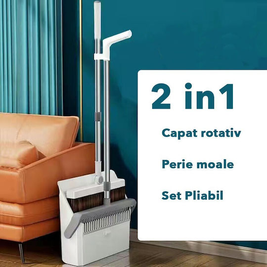 Set Mătură și Fară Mâner Alista Home Dinți Pieptene Mătură Curățare Rotativă Pliabilă Detasabilă Oțel Inoxidabil Polipropilenă 99 X 30 Cm Gri