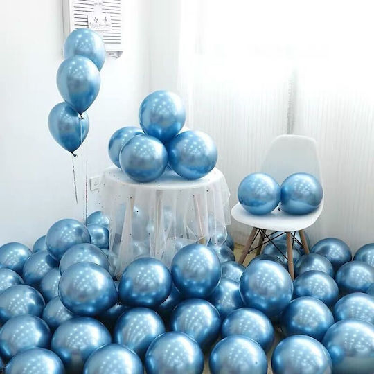 Set of 12 Birthday Latex Balloons Light Blue with LEDs 30cm