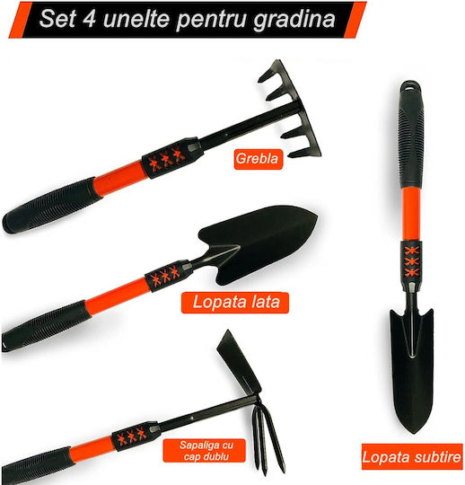 Set 4 Unelte de Grădină Alista Home Mâner Extensibil Pregătire Sol Îngrijire Plante Material Oțel Carbon Negru