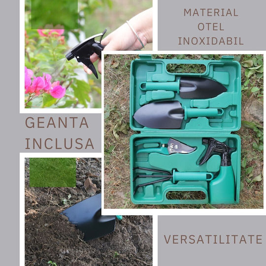 Set 5 Accesorii de Grădină Alista Home Geantă de Depozitare Inclusă Oțel Inoxidabil 18.5 X 29.5 Cm Verde