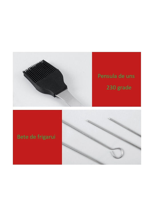 Set Ustensile Grătar 14 Piese Termometru Alista Home Oțel Inoxidabil Geantă Oxford Argintiu