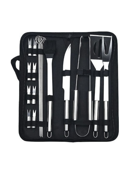 Set Ustensile Grătar 18 Piese Alista Home Oțel Inoxidabil Geantă Oxford Argintiu